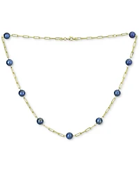 Green Jade Bead Paperclip Link Collar Necklace Gold-Plated Sterling Silver, 18" + 2" extender, (Also Onyx)