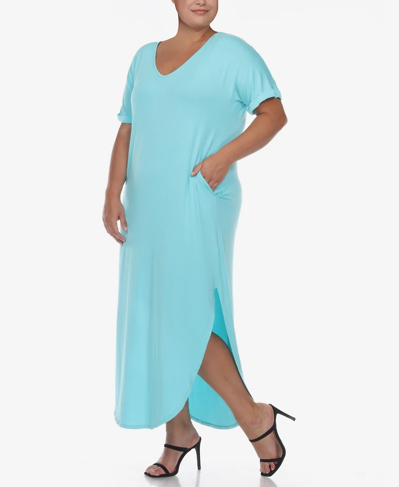 Plus Short Sleeve V-neck Maxi Dress