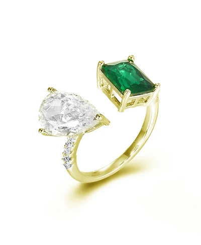 Cubic Zirconia Radiant and Pear Sterling Silver 14K Gold Over Fashion Ring