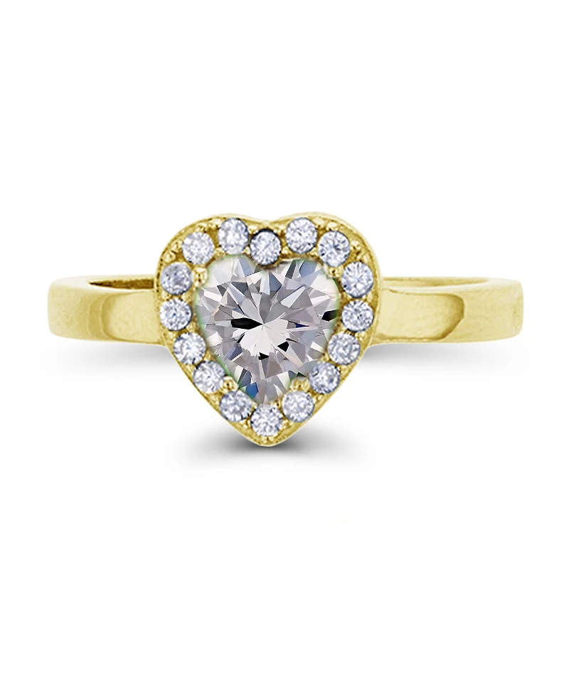 Cubic Zirconia 14K Gold Over Sterling Silver Heart Round Pave Ring