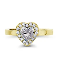 Cubic Zirconia 14K Gold Over Sterling Silver Heart Round Pave Ring