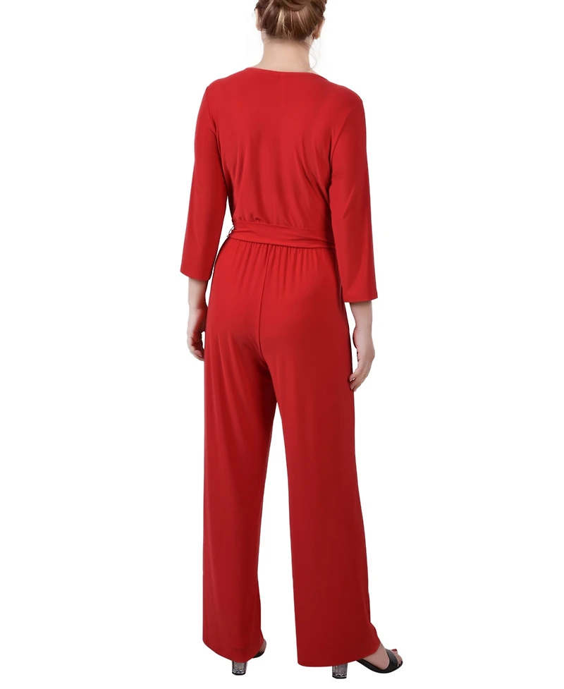 Women's 3/4 Sleeve Belted Jumpsuit