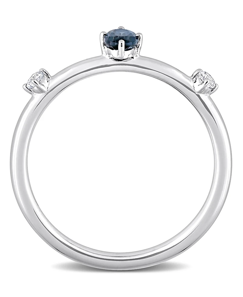 10K White Gold Blue Topaz and Oval Stackable Ring