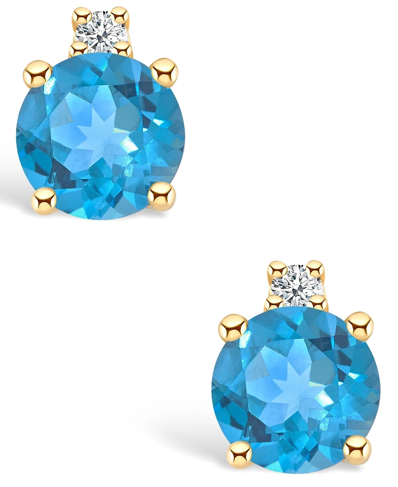 Blue Topaz (5/8 ct. t.w.) and Diamond Accent Stud Earrings 14k Yellow Gold or White