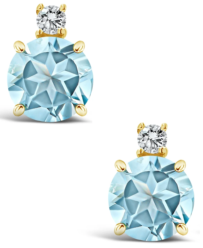 Aquamarine (7/8 ct. t.w.) and Diamond Accent Stud Earrings 14K Yellow Gold