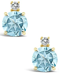 Aquamarine (7/8 ct. t.w.) and Diamond Accent Stud Earrings 14K Yellow Gold