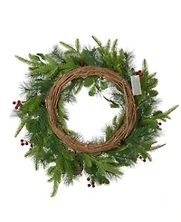 Glitzhome 24" Ornament Berry Holly Pine Wreath with Lights