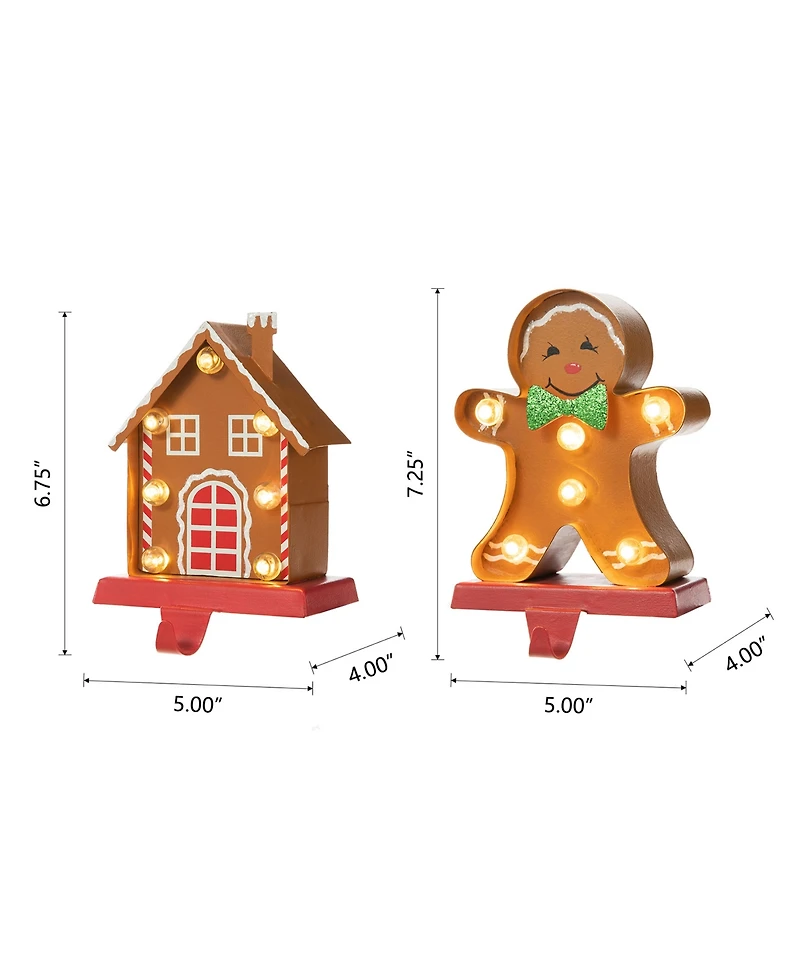 Glitzhome Marquee Led Gingerbread House Gingerbread Man Christmas Stocking Holder Set, 2 Piece