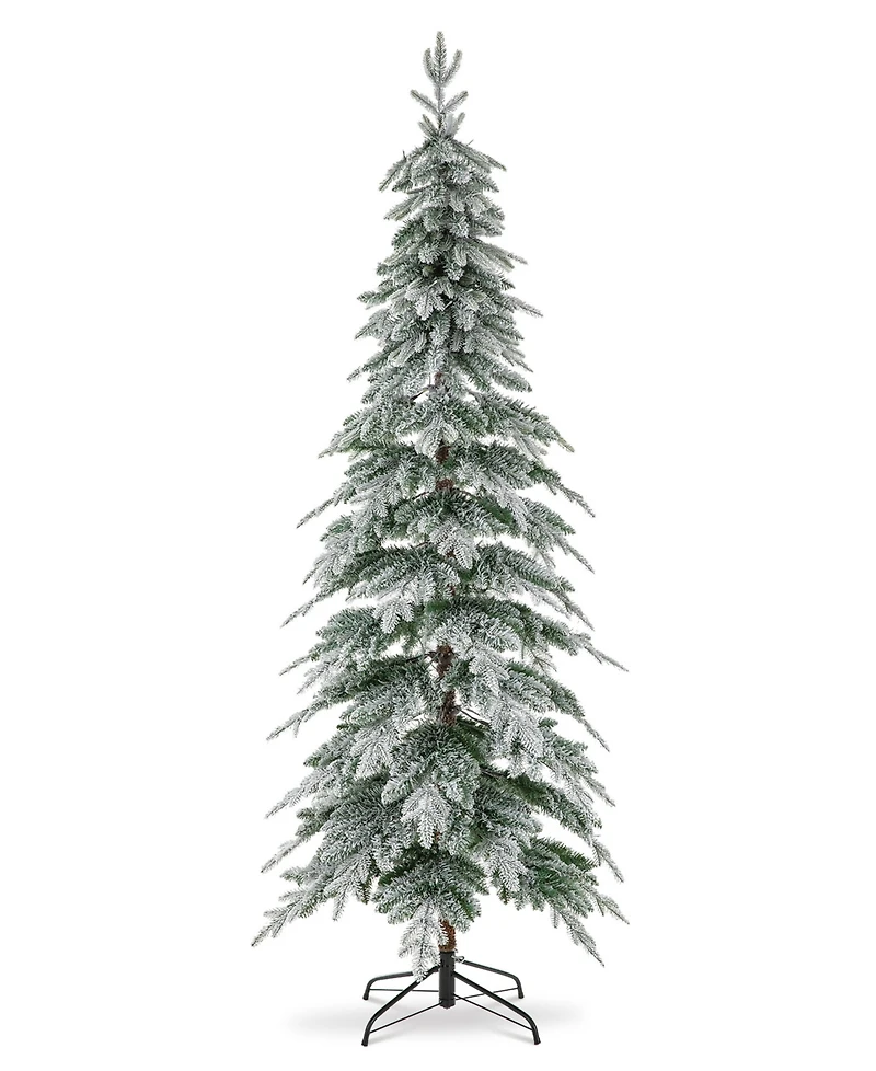 Glitzhome 7.5' Pre-Lit Flocked Pencil Spruce Artificial Christmas Tree with 350 Warm White Lights
