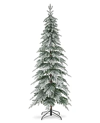 Glitzhome 7.5' Pre-Lit Flocked Pencil Spruce Artificial Christmas Tree with 350 Warm White Lights
