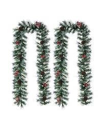 Glitzhome 9' Pre-Lit Greenery Pine Cones and Berries Christmas Garland, with 50 Warm White Lights Set, 2 Piece