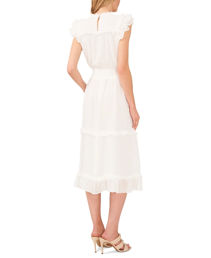 CeCe Women's Ruffled Flutter Sleeve Swiss Dot Midi Dress