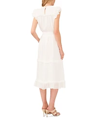 CeCe Women's Ruffled Flutter Sleeve Swiss Dot Midi Dress