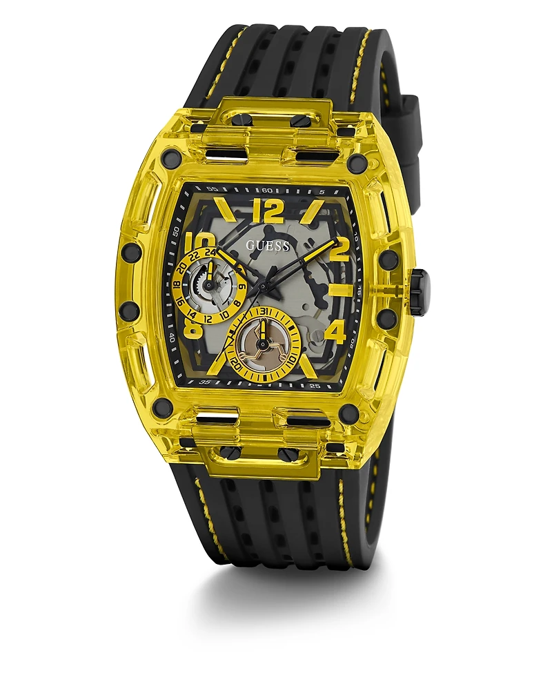 Guess Men's Yellow Black Silicone Strap Watch 44mm
