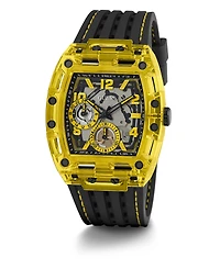 Guess Men's Yellow Black Silicone Strap Watch 44mm