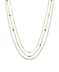 14K Gold Flash Plated Multi Color Cubic Zirconia 3-Piece Layered Chain Necklace Set with Extender