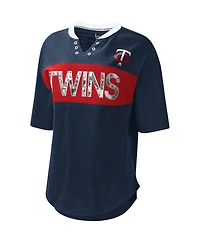 Women's Touch Navy and Red Minnesota Twins Lead Off Notch Neck T-shirt