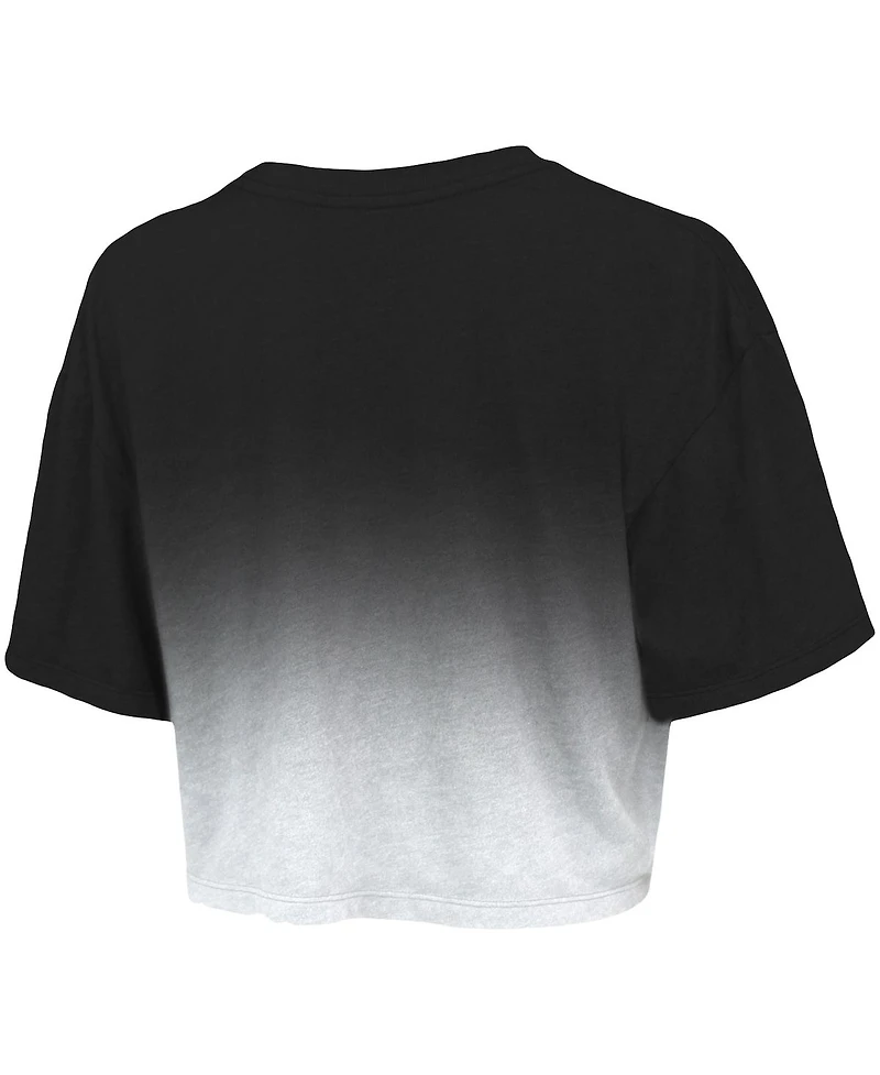 Women's Majestic Threads Black and White Brooklyn Nets Dirty Dribble Tri-Blend Cropped T-shirt