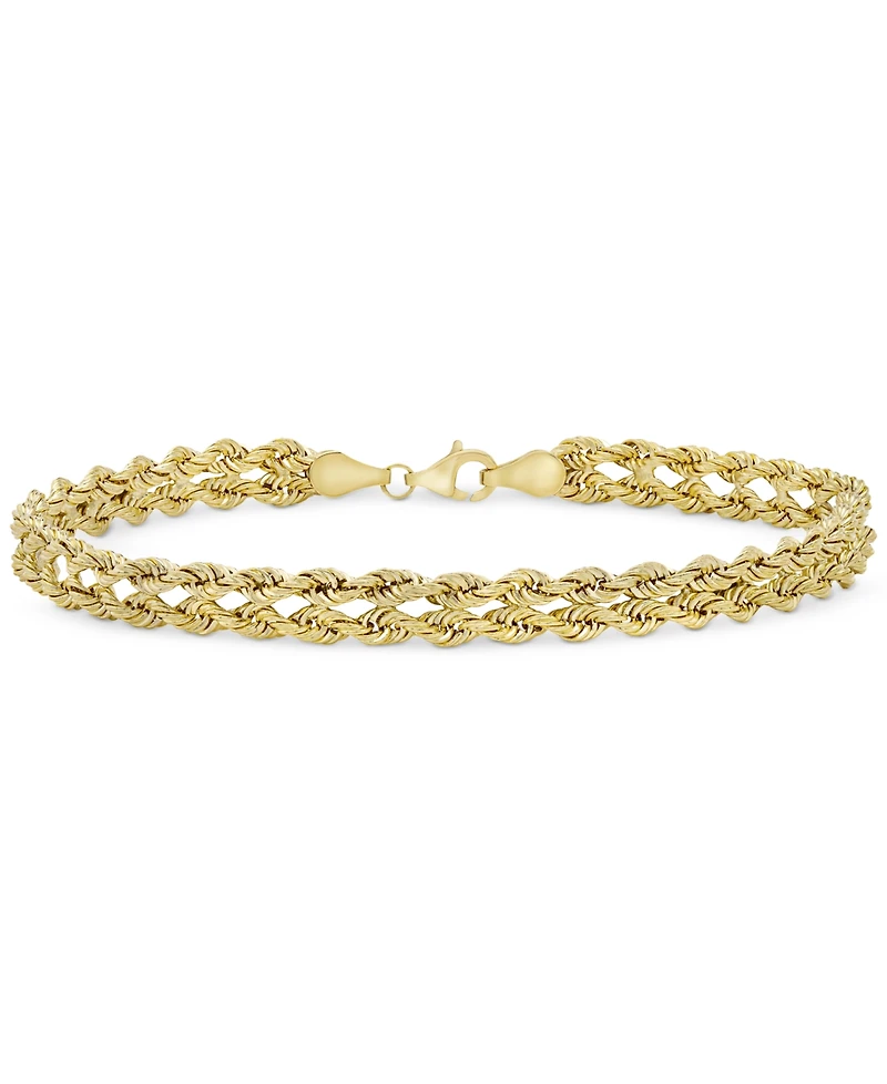Double Row Twisted Heart Link Bracelet 14k Gold