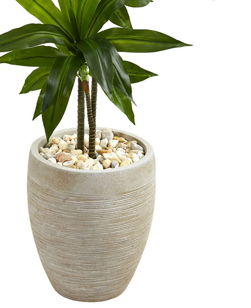 Nearly Natural 4' Dracaena Artificial Plant in Sand Colored Planter - Real Touch