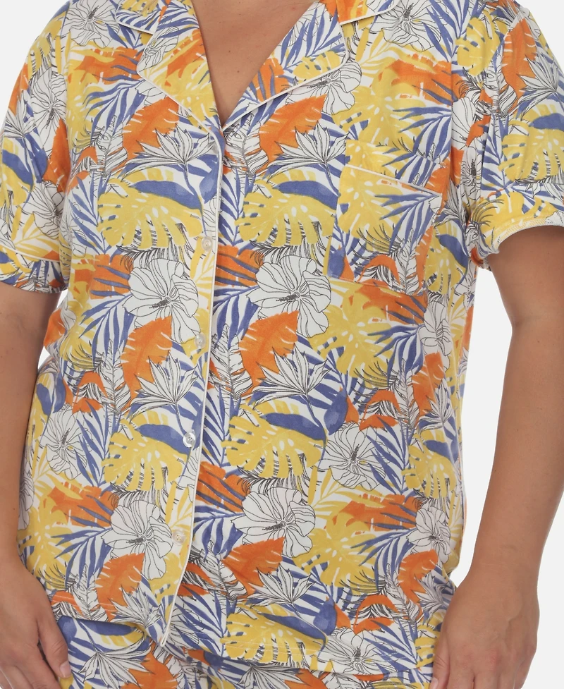 White Mark Plus 2 Piece Tropical Print Pajama Set