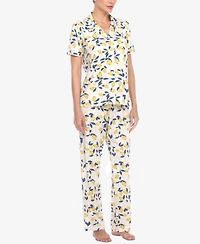 White Mark Women's 2 Piece Tropical Print Pajama Set