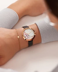 Ted Baker Women's Ammy Hearts Black Leather Strap Watch 34mm and Bracelet Gift Set, 2 Pieces
