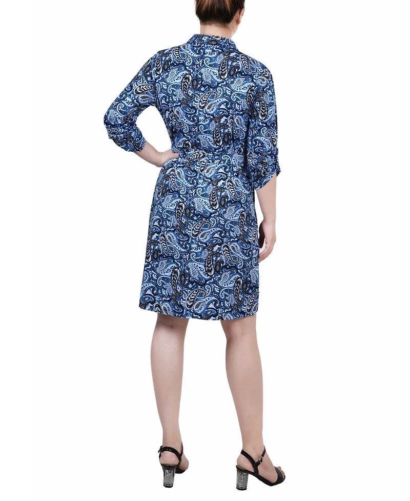 Ny Collection Petite 3/4-Sleeve Printed Shirt Dress