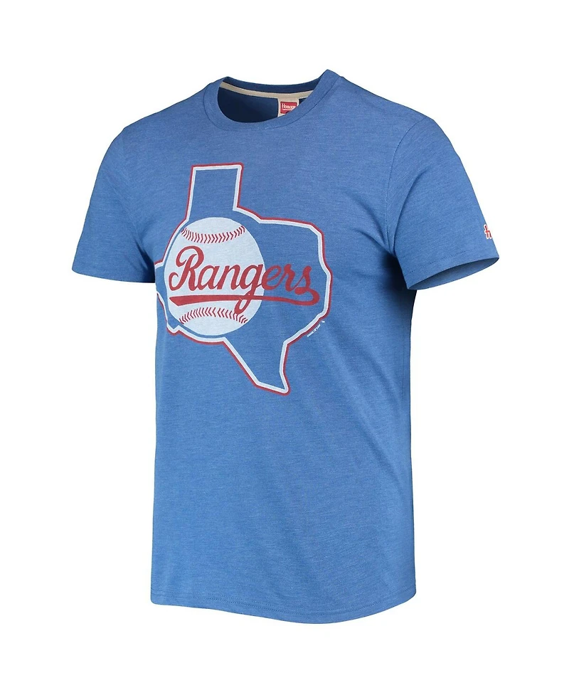 Men's Homage Royal Texas Rangers Hand-Drawn Logo Tri-Blend T-shirt