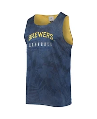 Men's Foco Navy, Gold Milwaukee Brewers Floral Reversible Mesh Tank Top