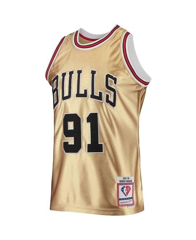 Men's Mitchell & Ness Dennis Rodman Gold Chicago Bulls 75th Anniversary 1997-98 Hardwood Classics Swingman Jersey
