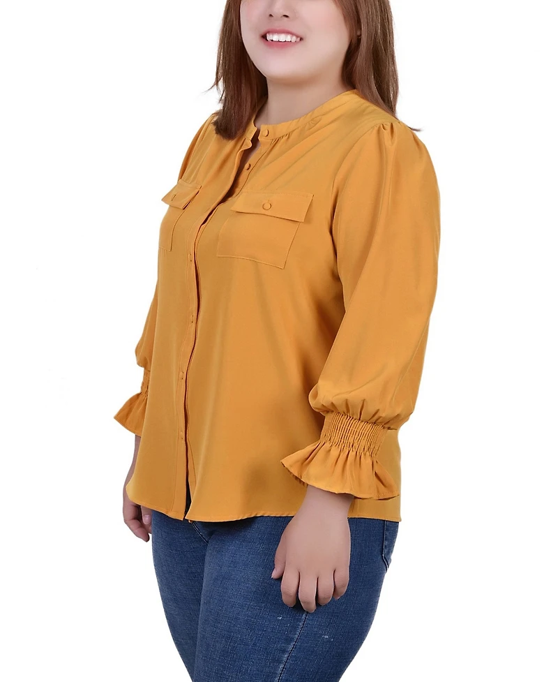 Ny Collection Plus Size Long Sleeve Y Neck Blouse