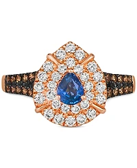 Le Vian Blueberry Sapphire (1/3 ct. t.w.) & Diamond (3/4 ct. t.w.) Teardrop Halo Ring in 14k Rose Gold