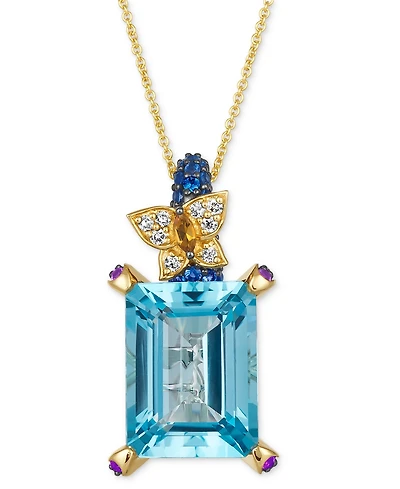 Le Vian Crazy Collection Multi-Gemstone (12-1/2 ct. t.w.) & Diamond (1/10 ct. t.w.) Butterfly 20" Adjustable Pendant Necklace in 14k Gold