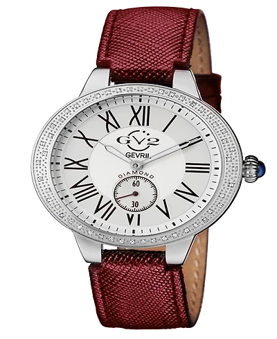 Gevril Women's Astor Swiss Quartz Burgundy Genuine Leather Strap Watch 40mm