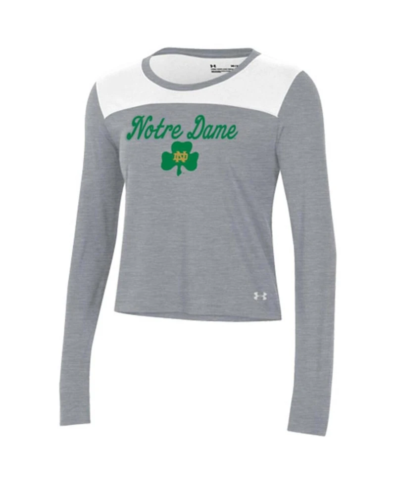 Women's Under Armour White and Gray Notre Dame Fighting Irish Vault Cropped Long Sleeve T-shirt