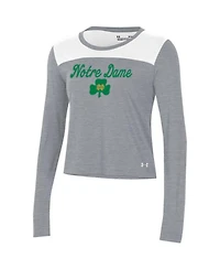 Women's Under Armour White and Gray Notre Dame Fighting Irish Vault Cropped Long Sleeve T-shirt