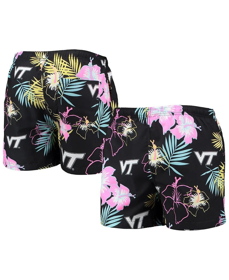 Men's Foco Black Virginia Tech Hokies Neon Floral Swim Trunks