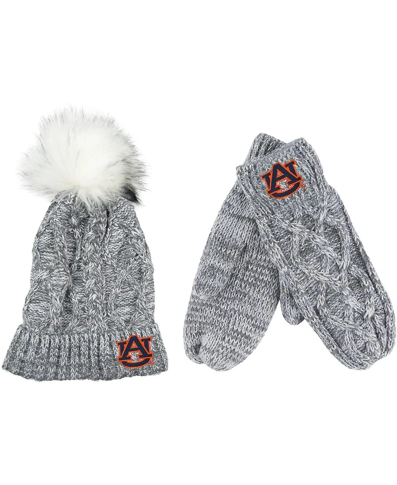 Men's and Women's ZooZatz Gray Auburn Tigers Cuffed Knit Pom Hat and Mittens Set