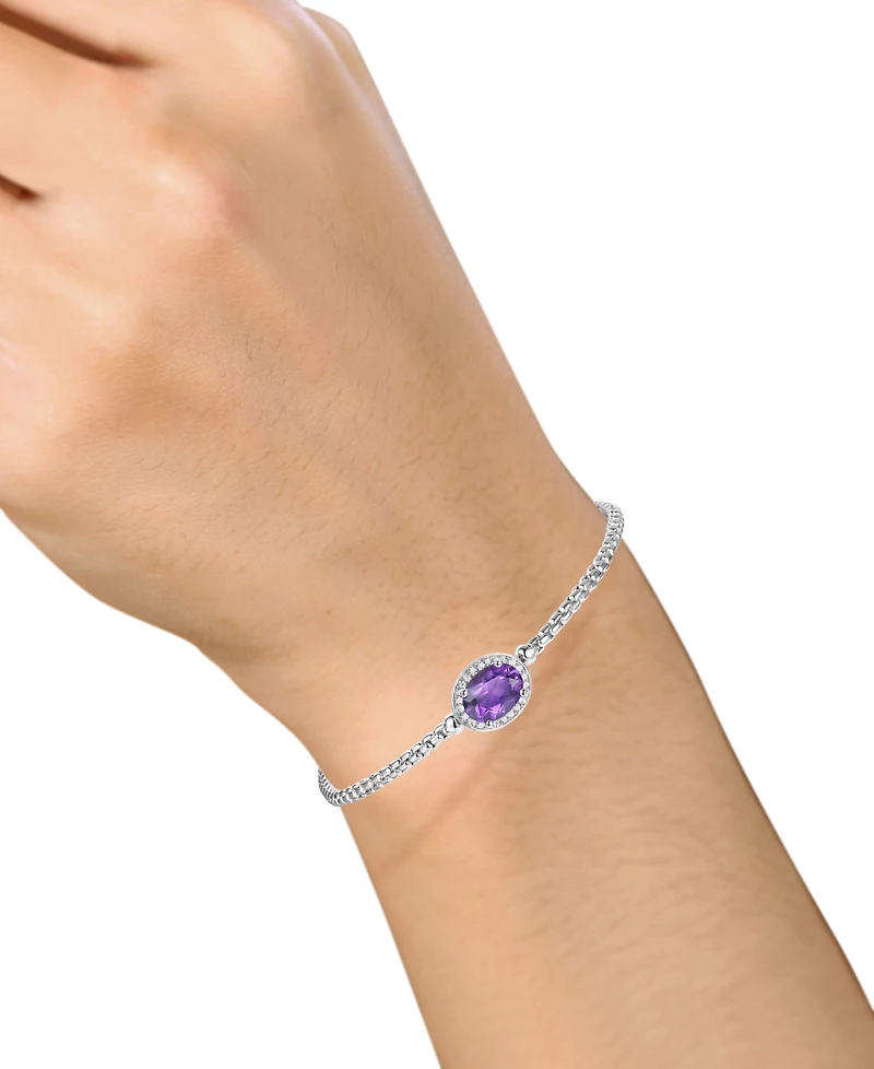 Amethyst (1-1/10 ct. t.w.) & Lab-Grown White Sapphire (1/10 Halo Link Bracelet Sterling Silver (Also Blue Topaz, Citrine Mystic Topa