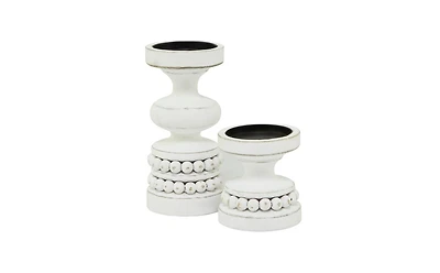 Wood Traditional 2 Piece Beaded Candle Holder Set