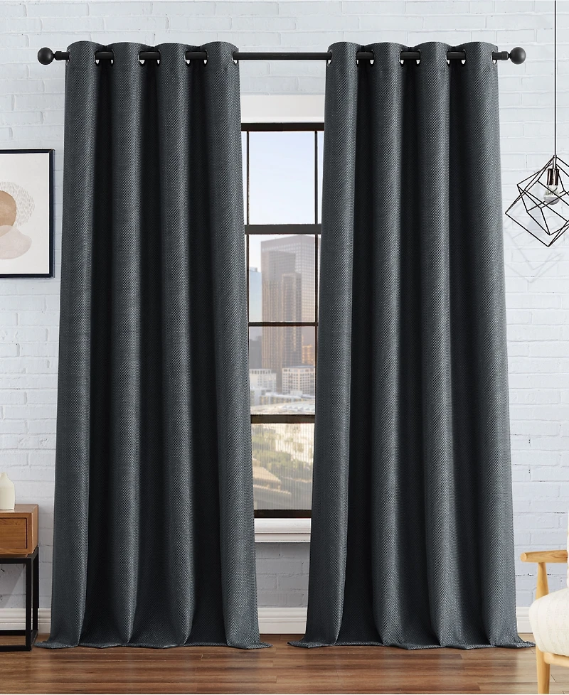 Lucky Brand Ember Thermal Woven Room Darkening Grommet Window Curtain Panel Pair with Tiebacks