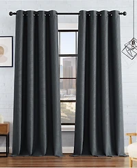 Lucky Brand Ember Thermal Woven Room Darkening Grommet Window Curtain Panel Pair with Tiebacks