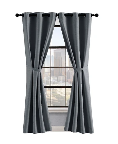 Lucky Brand Sondra Textured Leaf Pattern Blackout Grommet Window Curtain Panel Pair with Tiebacks, 38" x 96"
