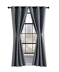 Lucky Brand Sondra Textured Leaf Pattern Blackout Grommet Window Curtain Panel Pair with Tiebacks, 38" x 96"