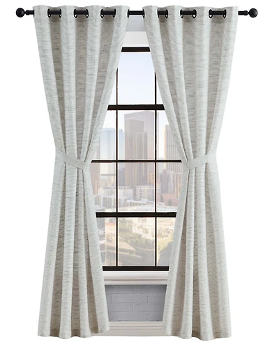 Lucky Brand Sierra Textured Light Filtering Grommet Window Curtain Panel Pair with Tiebacks, 52" x 96"