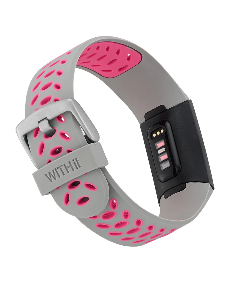 WITHit Grey and Pink Silicone Sport Band designed for Fitbit Charge 3 & 4