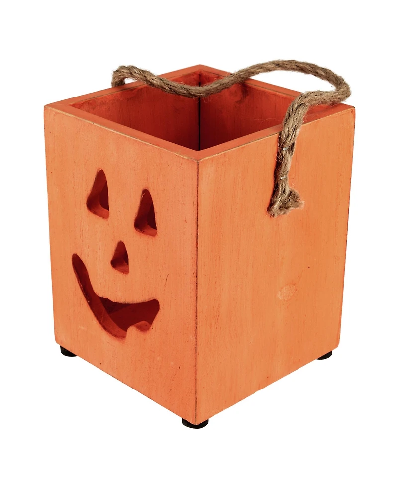 Small Wood Jack-o-Lantern Halloween Candle Lantern, 6.25"