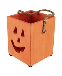 Small Wood Jack-o-Lantern Halloween Candle Lantern, 6.25"