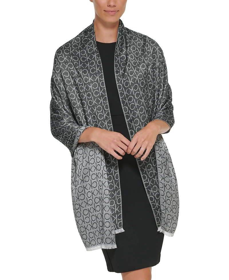 Calvin Klein Monogram Ck Logo-Print Pashmina Wrap Scarf